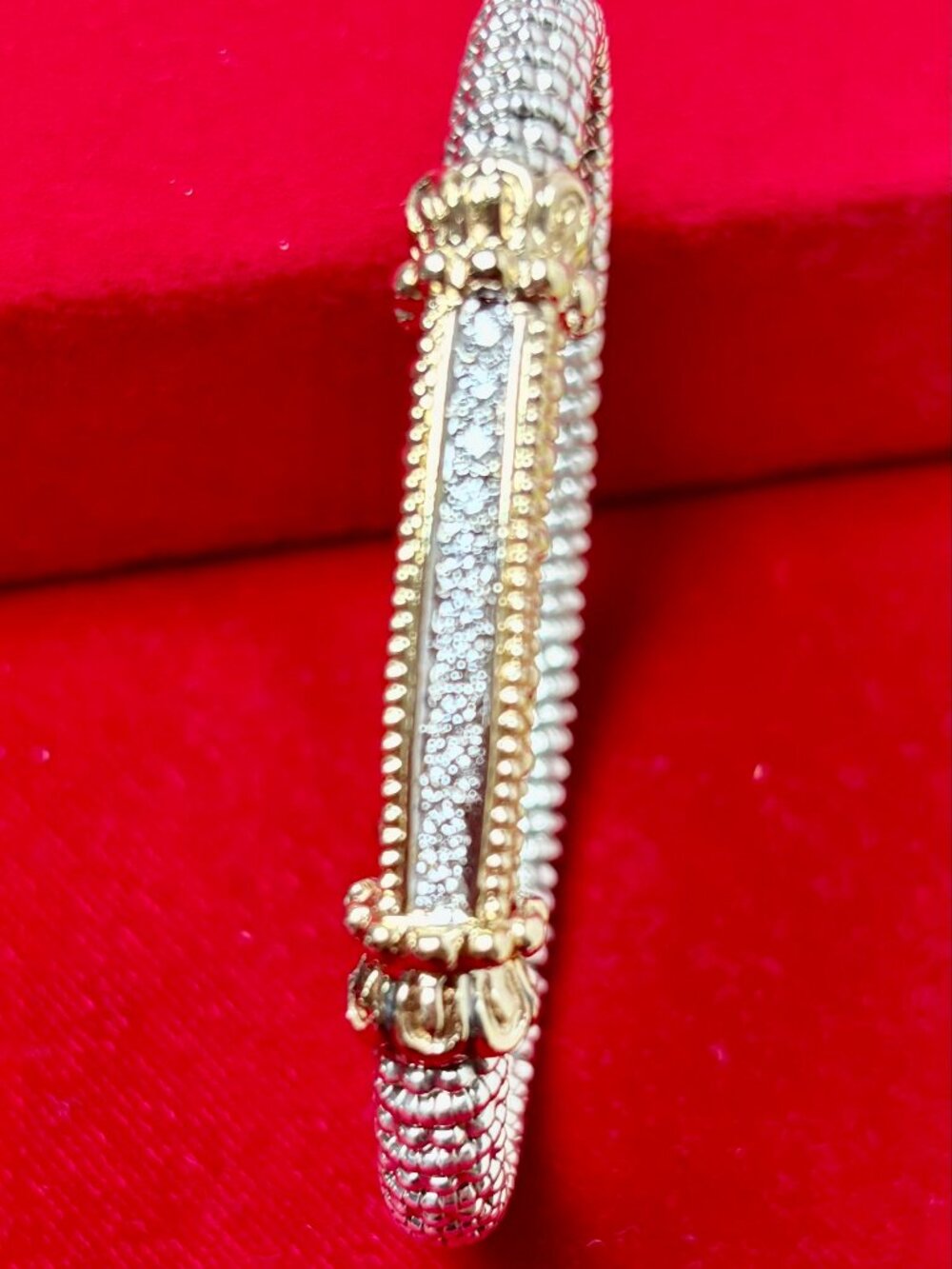 A.Vahan 14k yellow gold and Sterling silver Diamond 6mm closed bracelet.